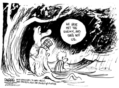 Political cartoon U.S. hurricanes Pogo Walt Kelly enemy climate change