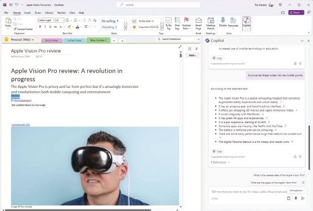 Copilot Pro for OneNote review