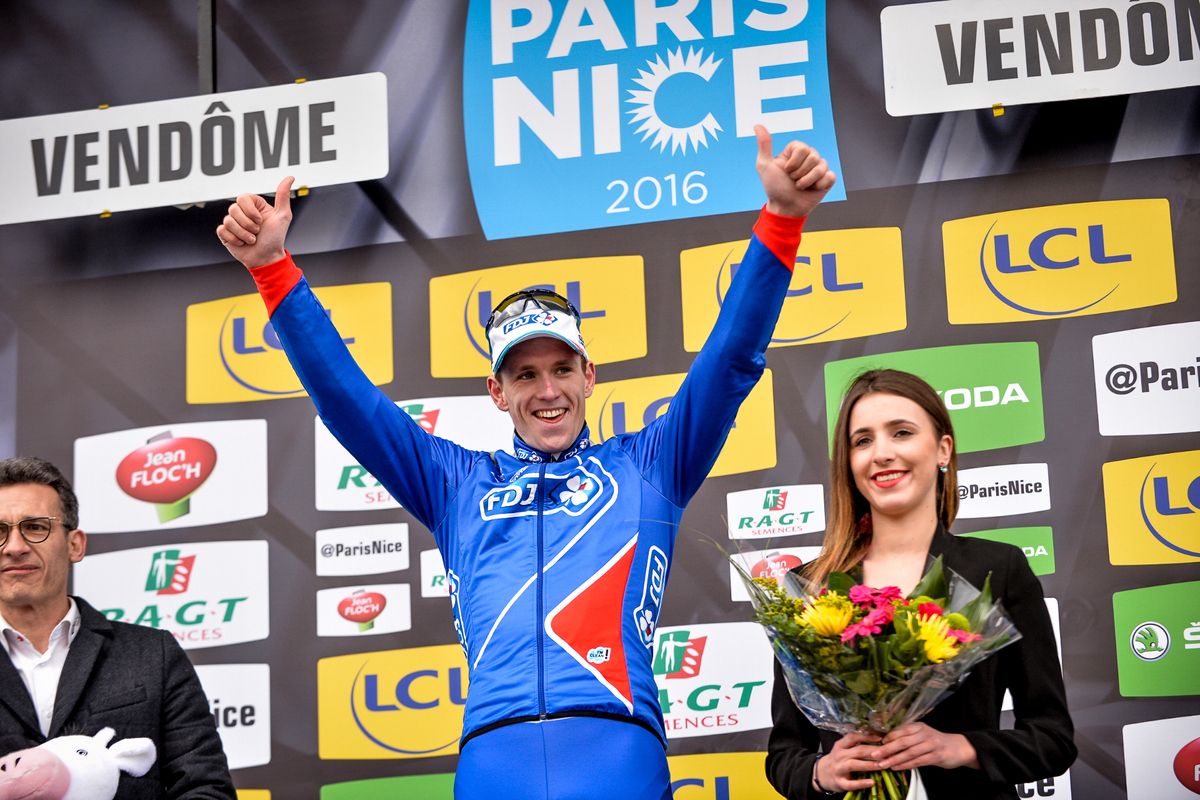 Arnaud D&eacute;mare (FDJ) on the podium