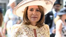 Carole Middleton attends day two of Royal Ascot at Ascot Racecourse on June 18, 2025 wearing a butter yellow dress