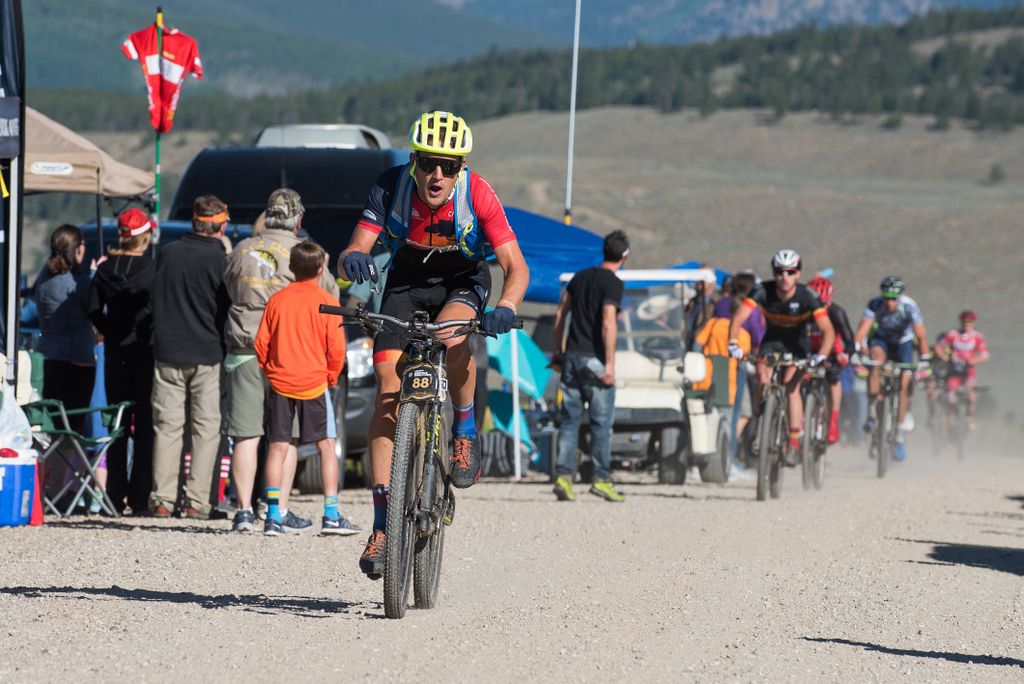 Former road pro Ted King leads a chase group through the feedzone