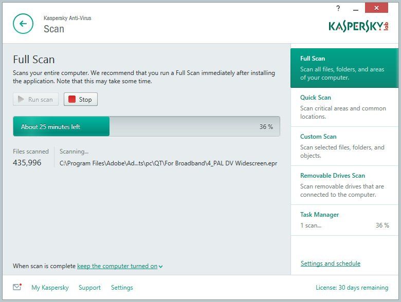 Kaspersky Anti-Virus 2015 scan