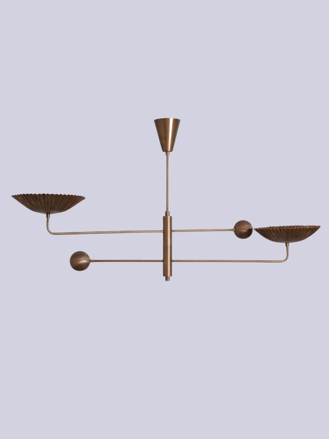 Two Arm Brass Chandelier - Mid Century Ceiling Light - Antique Brass
