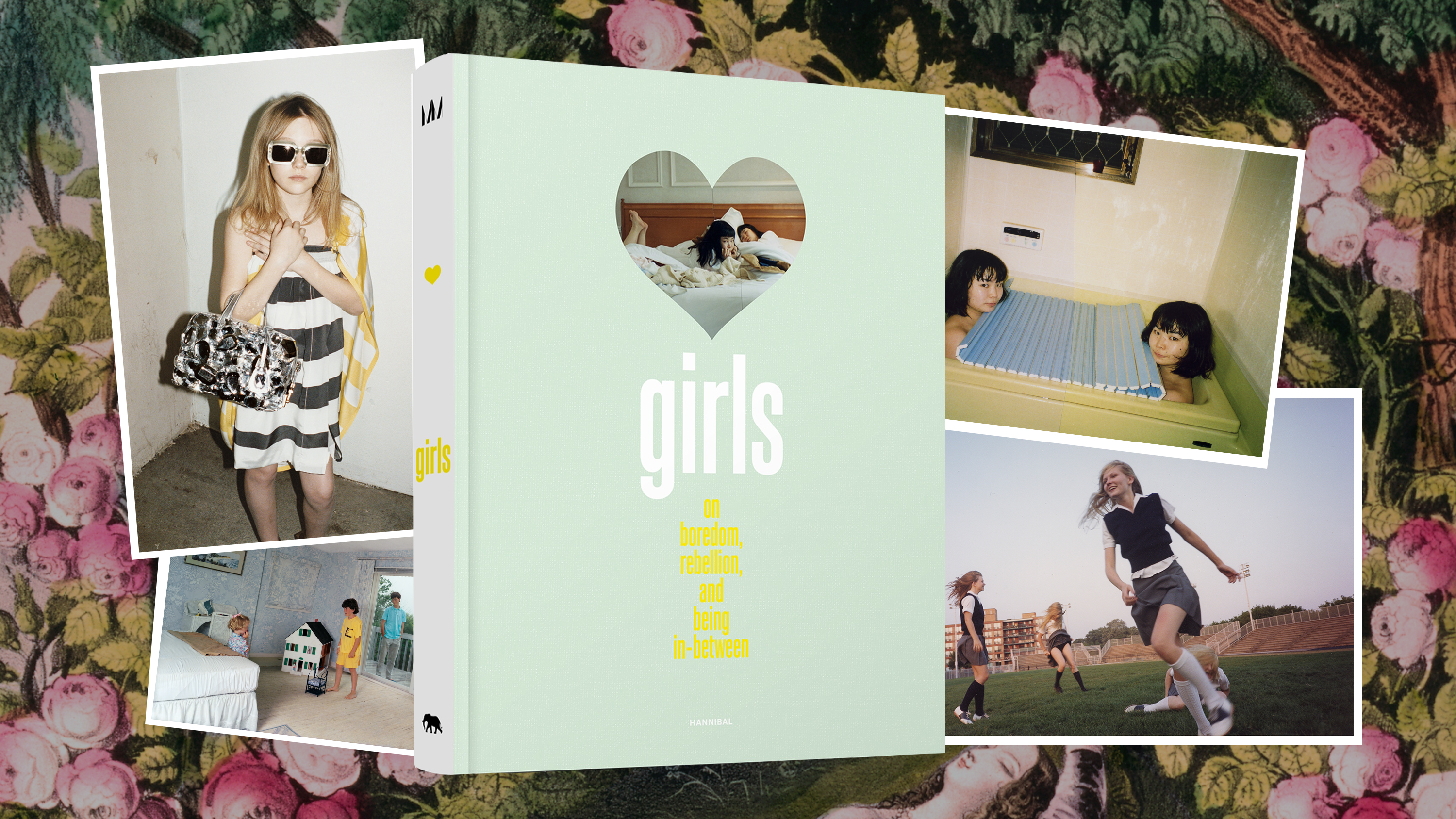 the cover of the photo book girls collaged over stills from the interior of the book of different young girls like dakota fanning and a still from the virgin suicides 