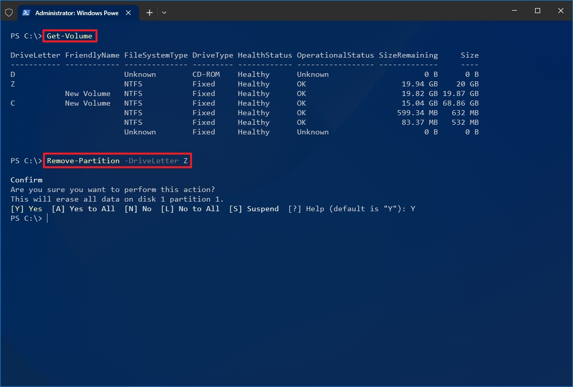 PowerShell remove partition