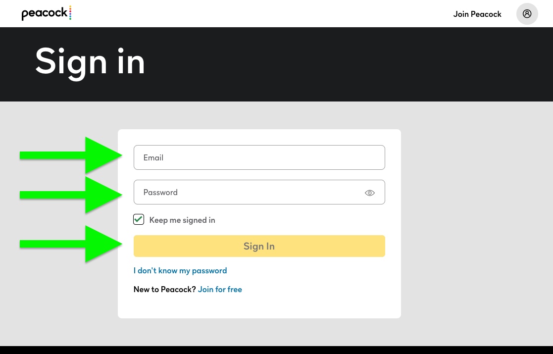 how to cancel a peacock subscription step 3: sign in