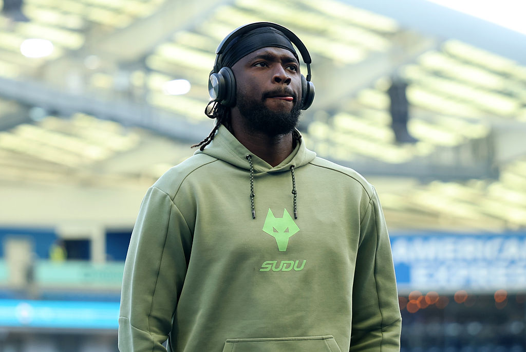 BRIGHTON, ENGLAND - MAY 09: Tolu Arokodare of Wolverhampton Wanderers inspects the pitch prior to the Premier League match between Brighton &amp;amp; Hove Albion and Wolverhampton Wanderers at Amex Stadium on May 09, 2026 in Brighton, England. (Photo by Brett Patzke - WWFC/Wolves via Getty Images)