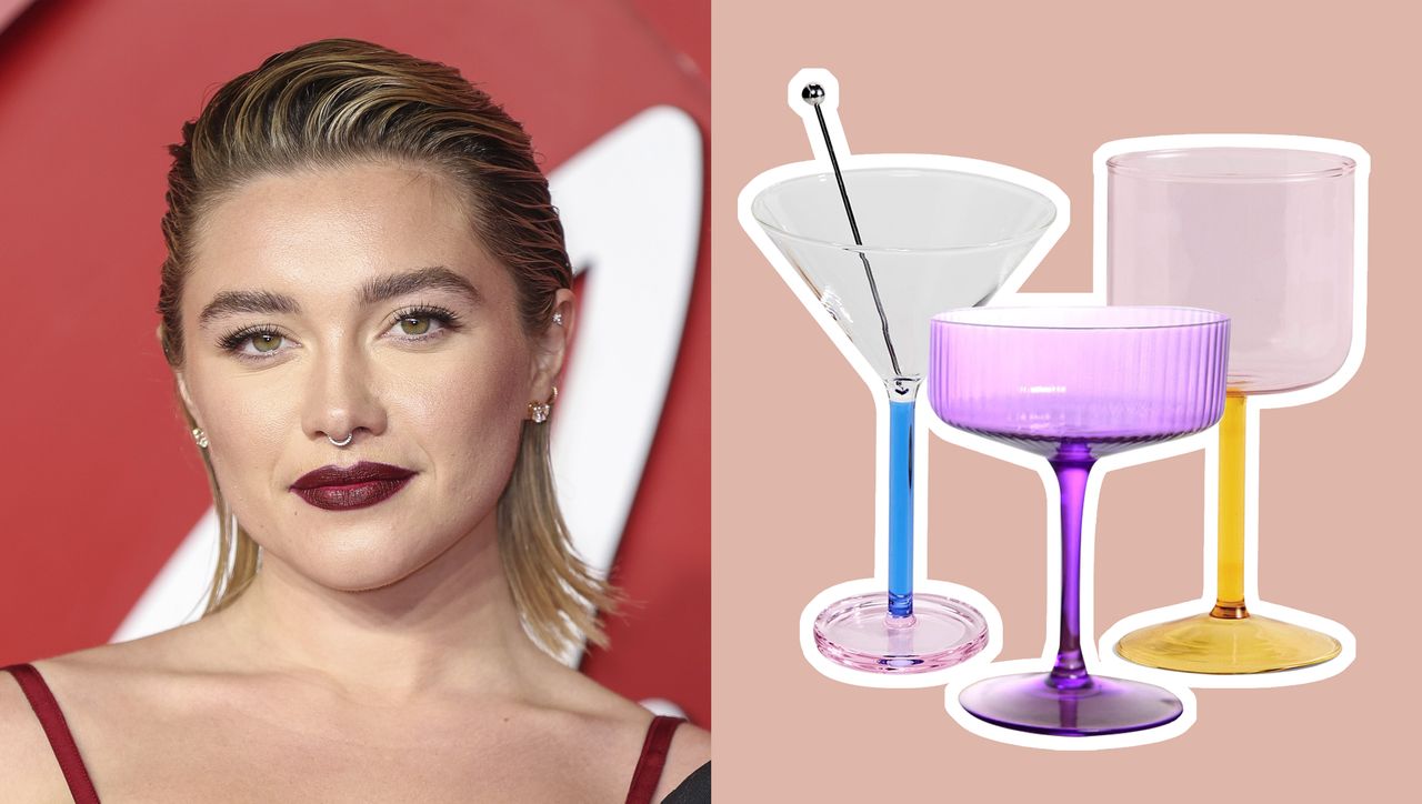 Collage of Florence Pugh and martini glasses