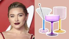 Collage of Florence Pugh and martini glasses
