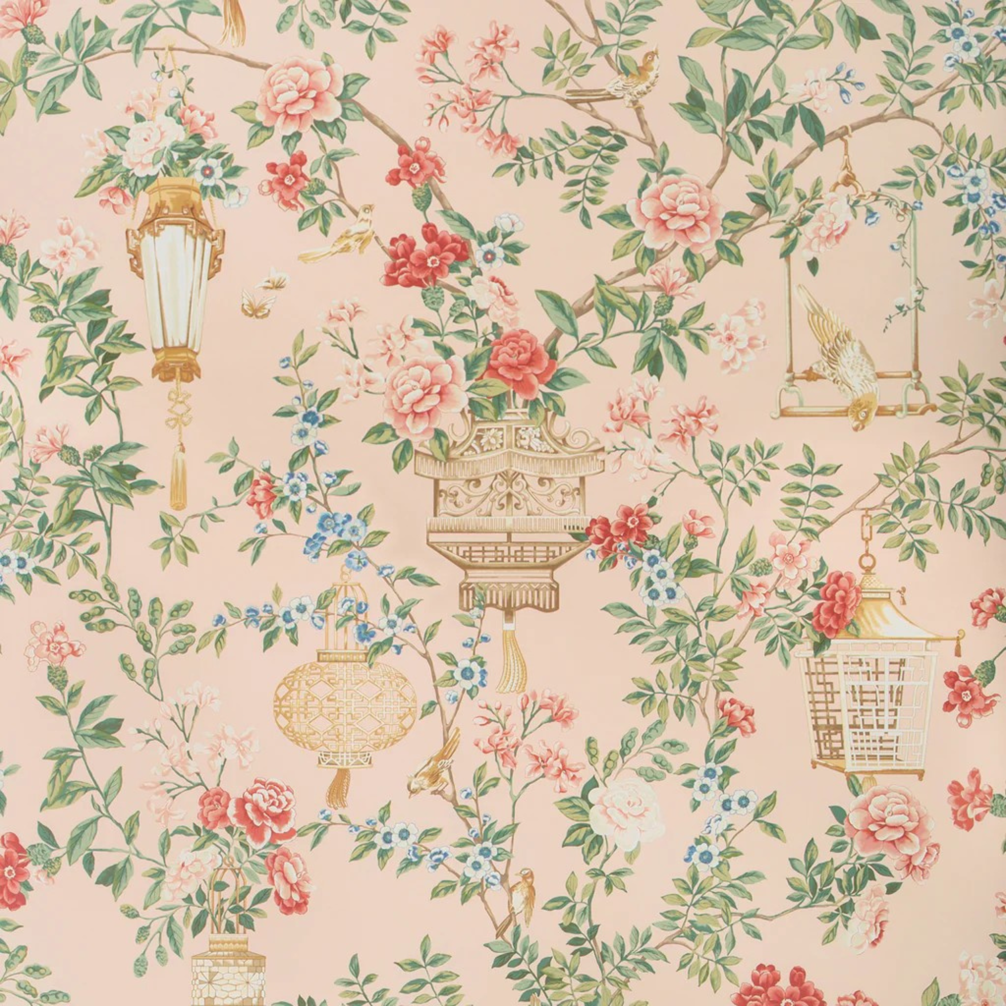 product shot of pink classical style patterned wallpaper