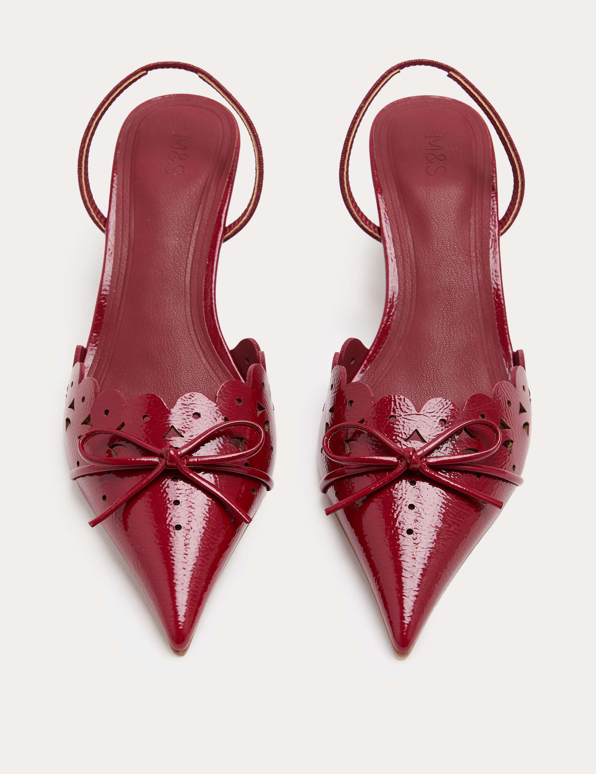Patent Bow Cut Out Kitten Heel Pointed Slingback Shoes