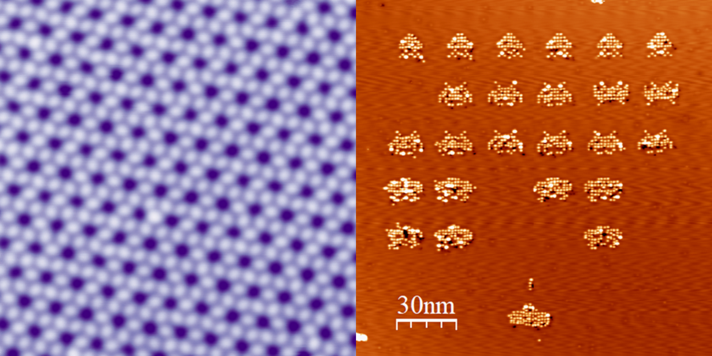 An image showing two pieces of art photographed using scanning probe microscopy.