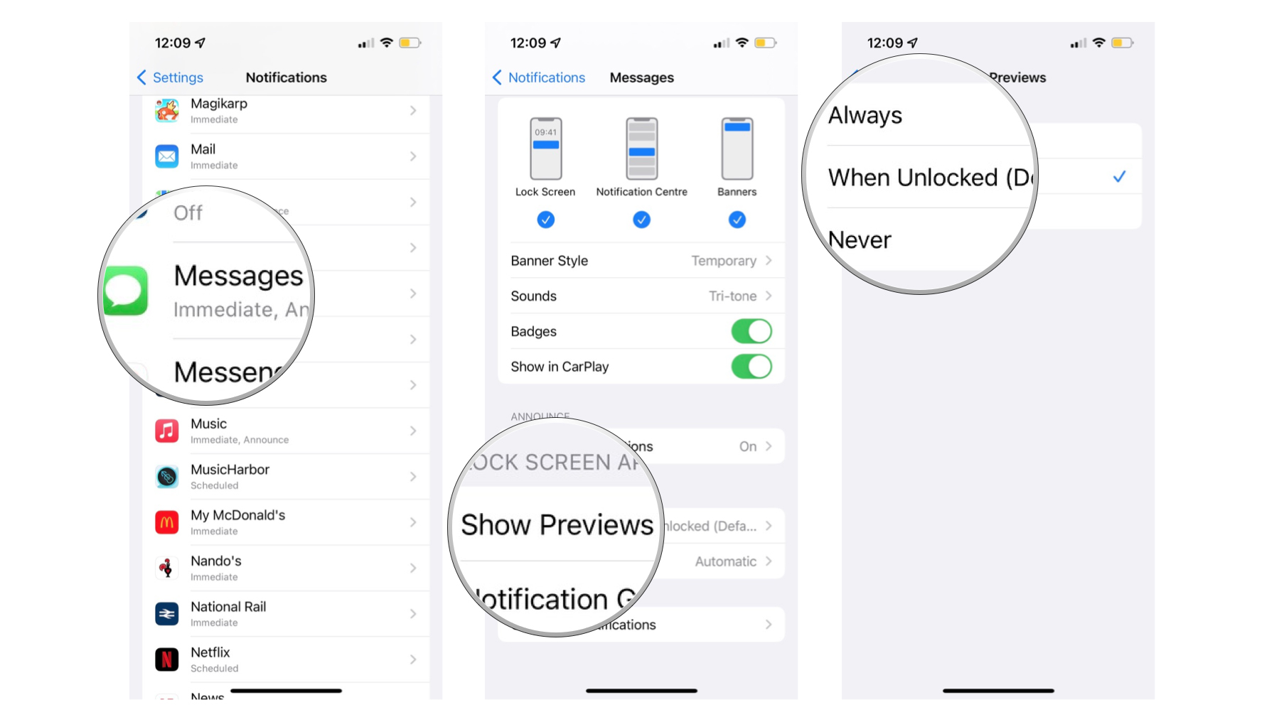 A screengrab of iMessage settings on iPhone