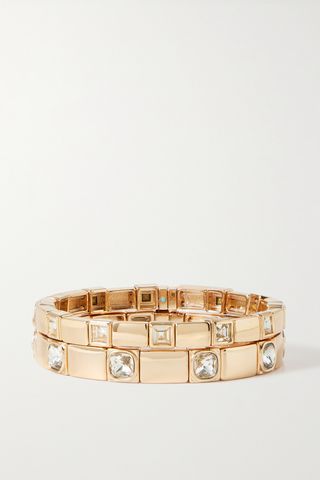 The Swank Set of Two Gold-Tone Crystal Bracelets
