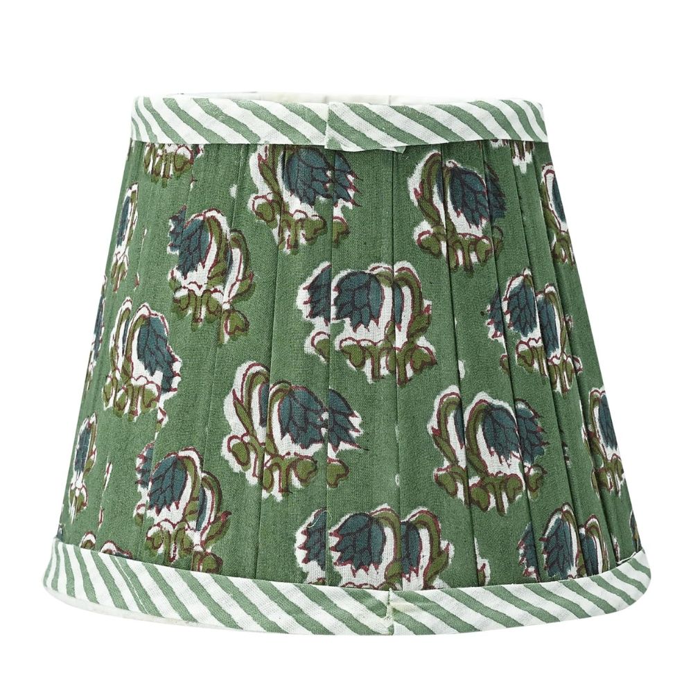 Ridhi Pleated Block Print Lamp Shade Basil Green