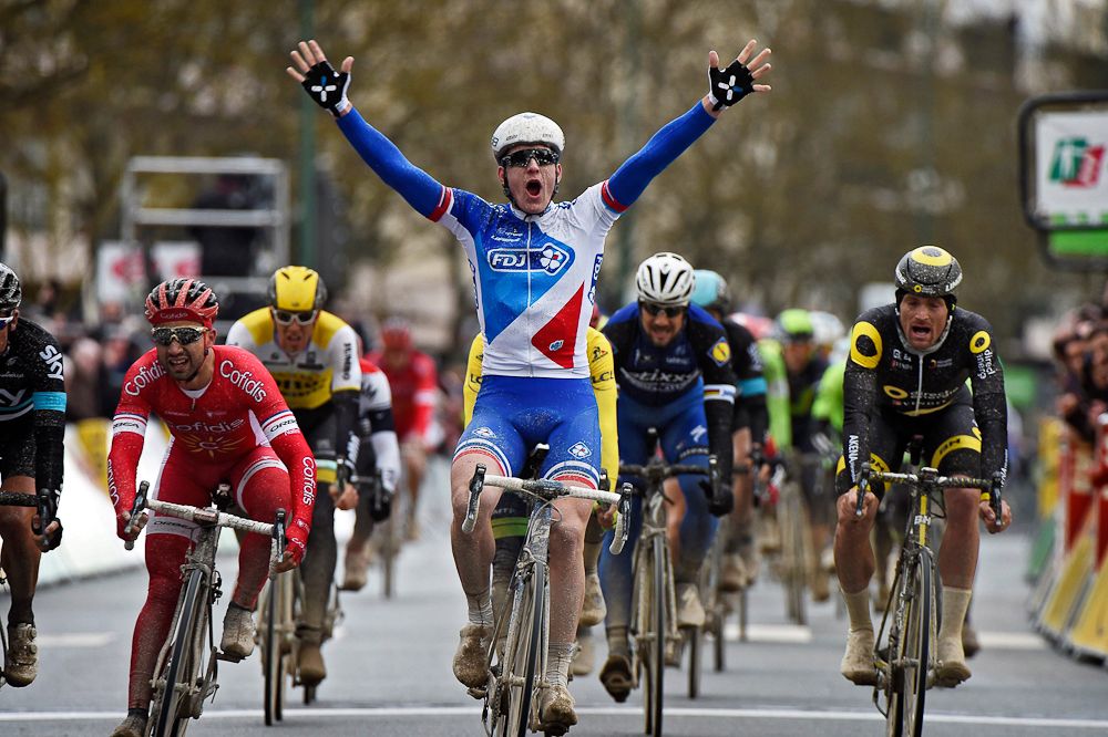 Arnaud D&eacute;mare wins the first stage at Paris-Nice.