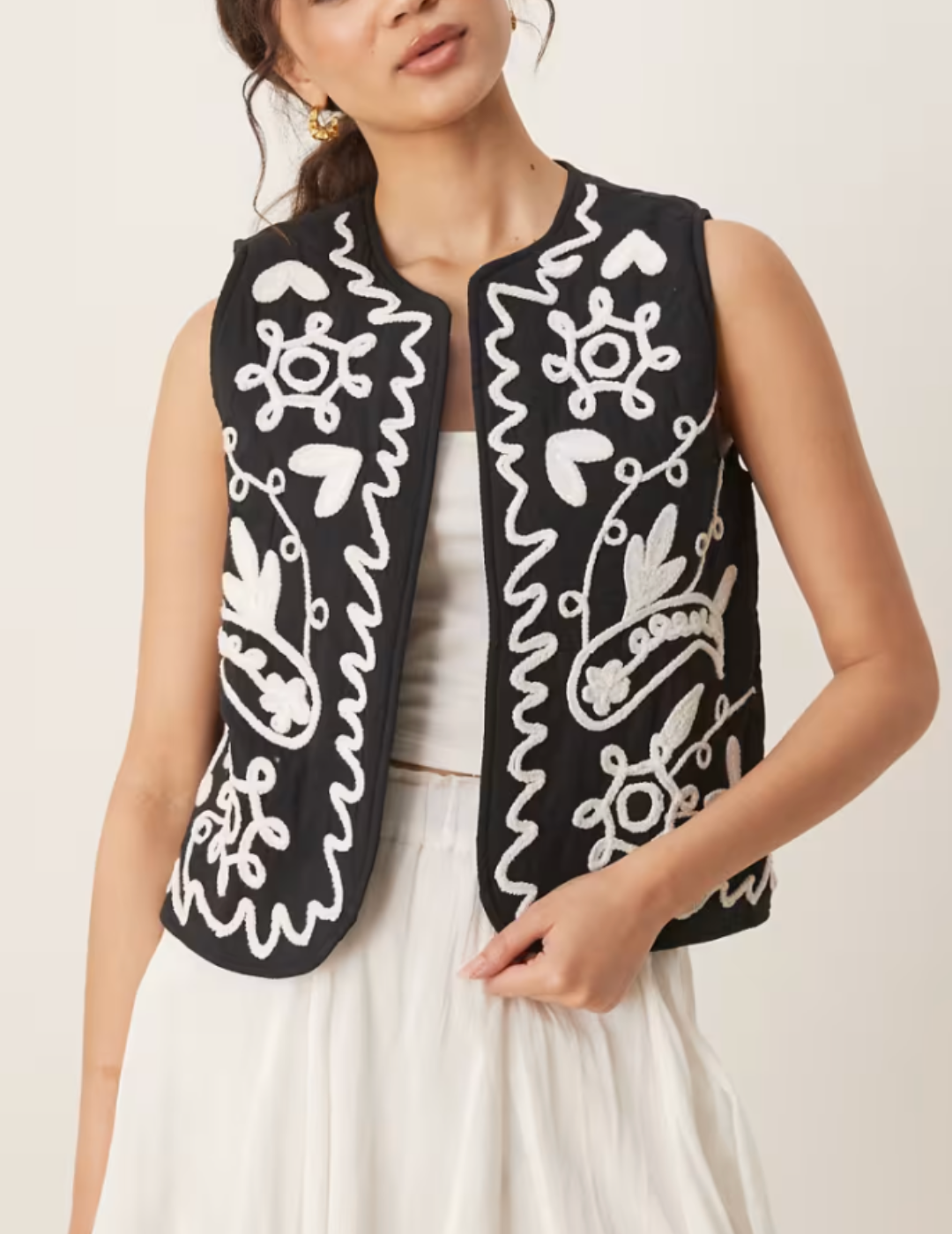 Threadbare, Cornelli embroidered gilet in cream