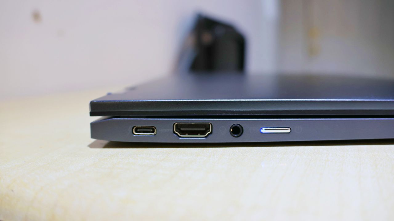 Side-on view of the Acer Chromebook Spin 714, showing the left-hand ports.