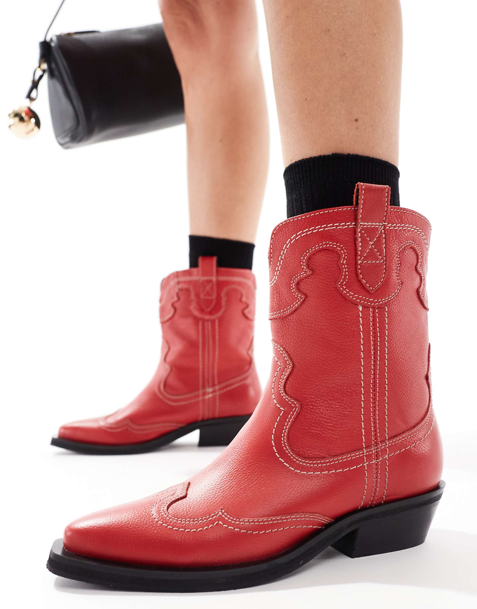 Off the Hook Portobello Johnny Red High Ankle Cowboy Leather Boots in Red