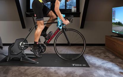 Rider on a Specialized bike using the Garmin Tacx Flux Direct Drive Smart Trainer