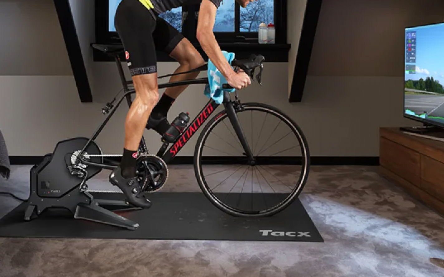 Rider on a Specialized bike using the Garmin Tacx Flux S Direct Drive Smart Trainer