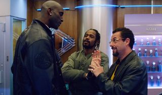 Uncut Gems Adam Sandler talks to Kevin Garnett with Lakeith Stanfield on the side