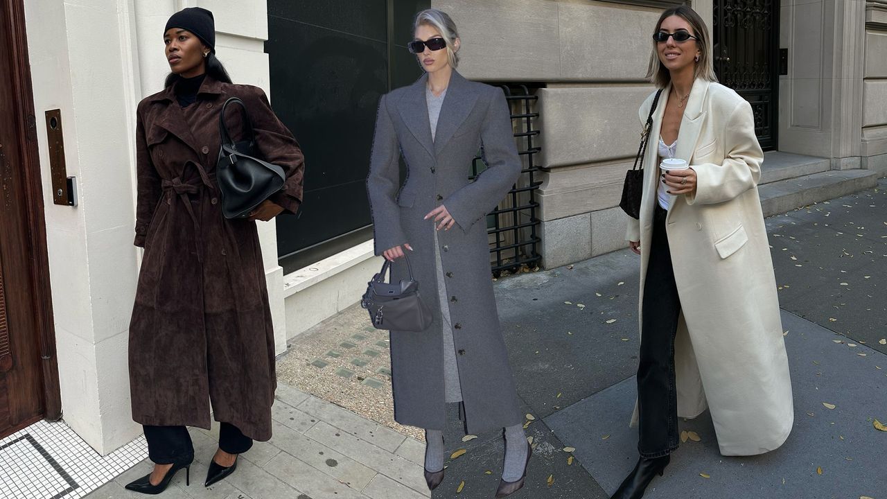 a collage of fashion influencer outfit images featuring the rich-looking winter coat colors