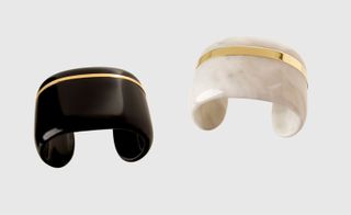 Two marble cuffs, left is black Belgian; right is white Carrara and Calacatta marbles