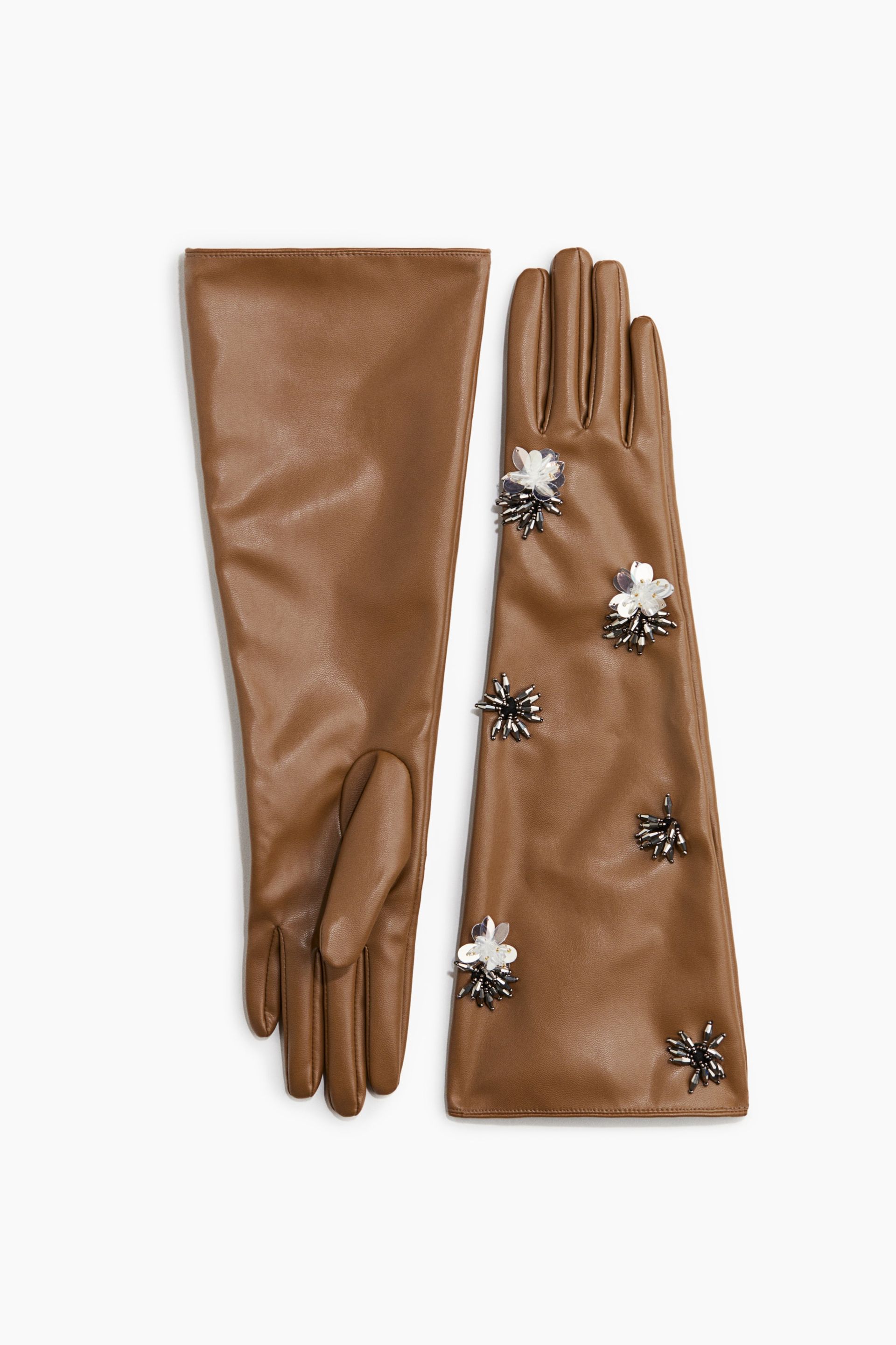 Appliqu&eacute;d Gloves - Brown
