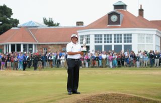Mickelson holds the Claret Jug at Muirfield