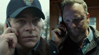 Chris Pine and Kiefer Sutherland pictured side by side in The Contractor.