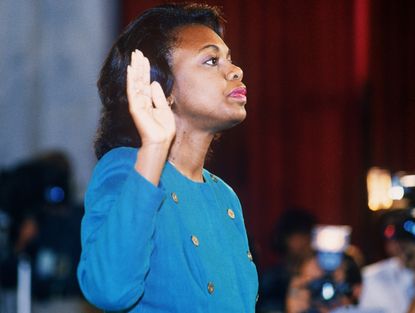 Anita Hill takes the oath for the Clarence Thomas hearings in 1991.