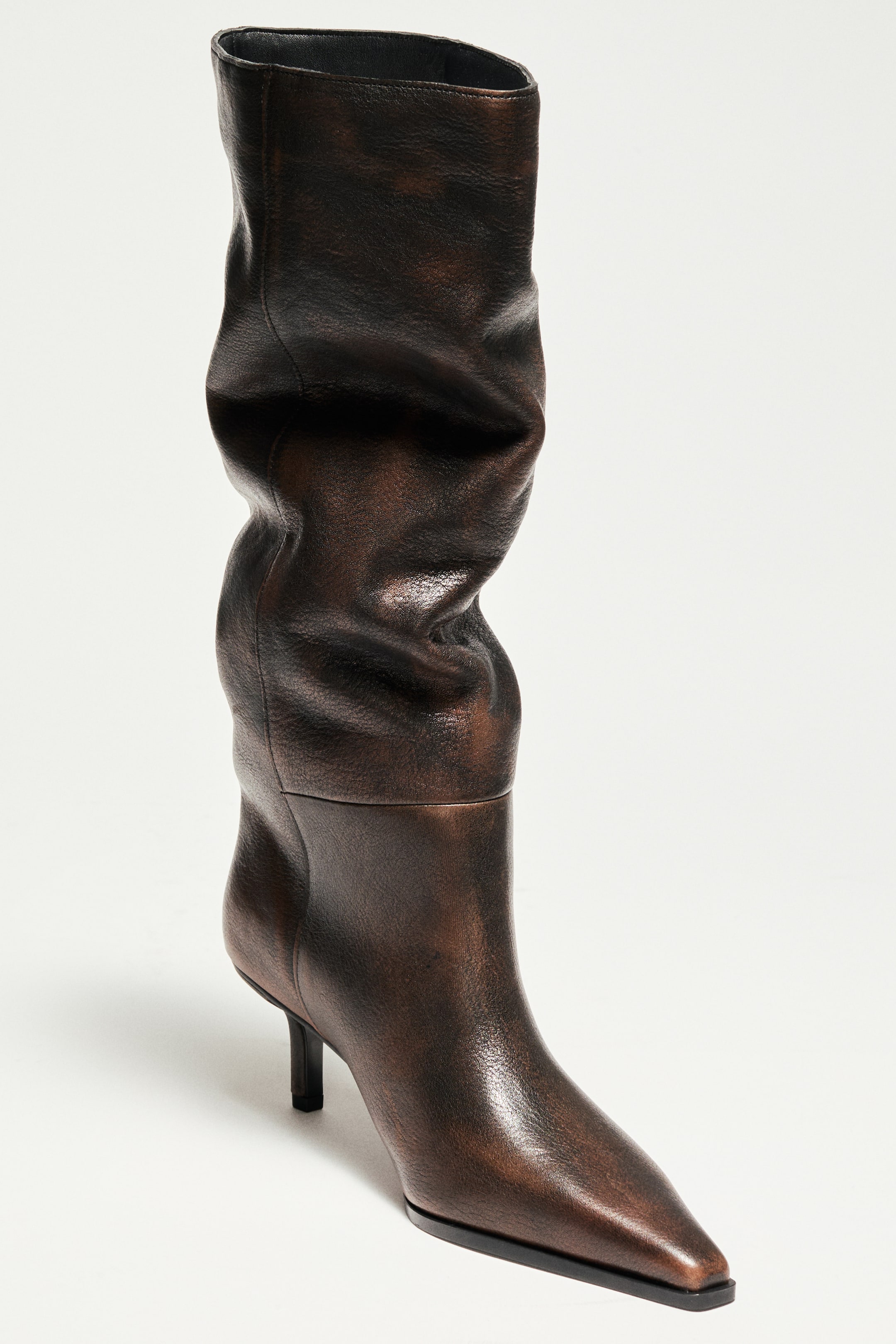 Knee-High Leather Boots - Dark Brown