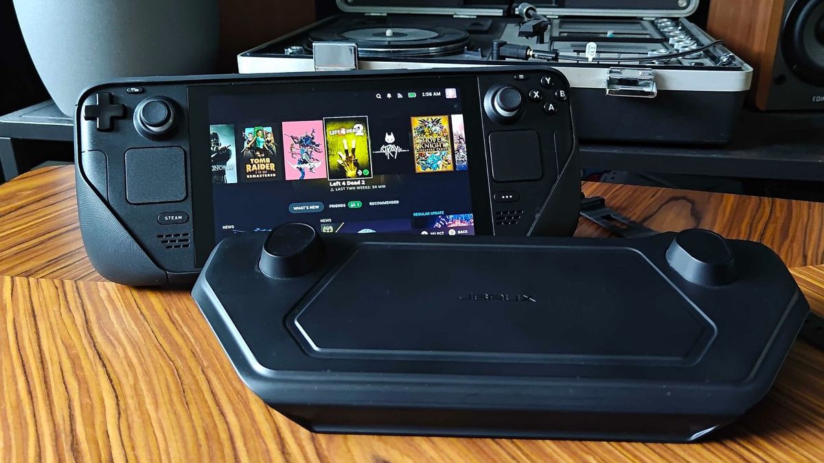 Jsaux ModCase attached to Steam Deck with front cover off