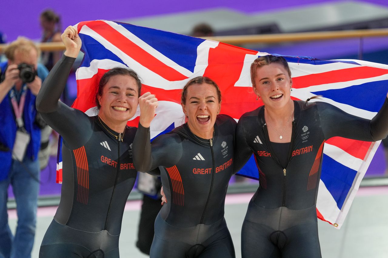 Team GB women&#039;s sprint squad of Emma Finucane, Sophie Capewell and Katy Marchant