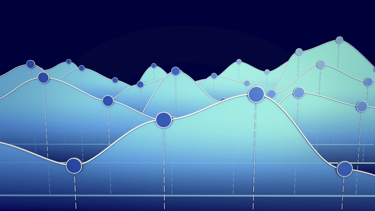 digital illustration of financial chart with blue curves