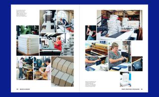 Pages from book showing packaging being made at W MacCarthy & Sons, a London factory