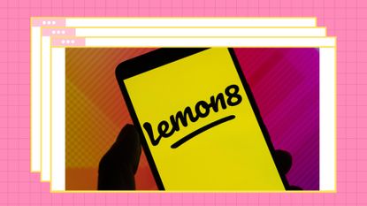 Lemon8 icon displayed on mobile with ByteDance seen on screen, in this photo illustration. On 2 April 2023in Brussels, Belgium/ in a pink check template with yellow boxes