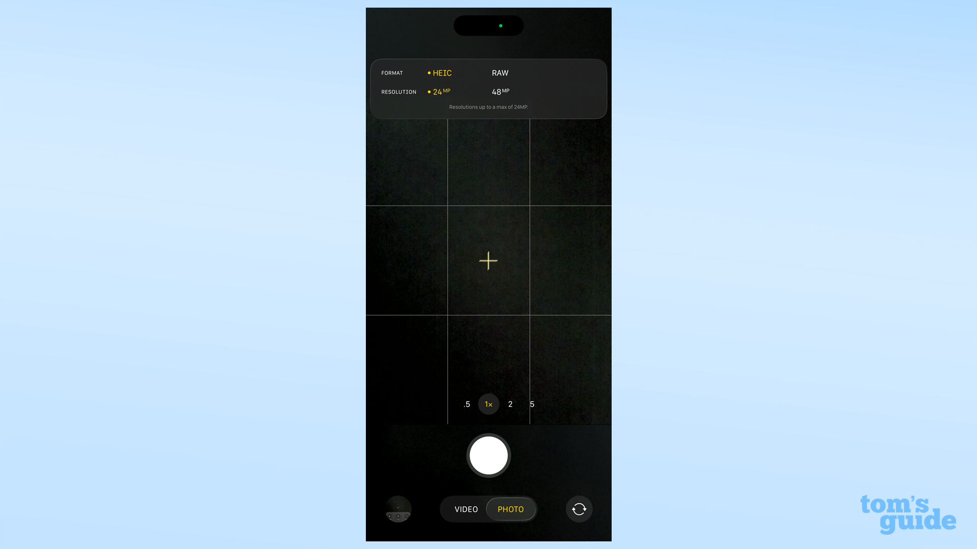 iOS 26 Camera's resolution and format change menu