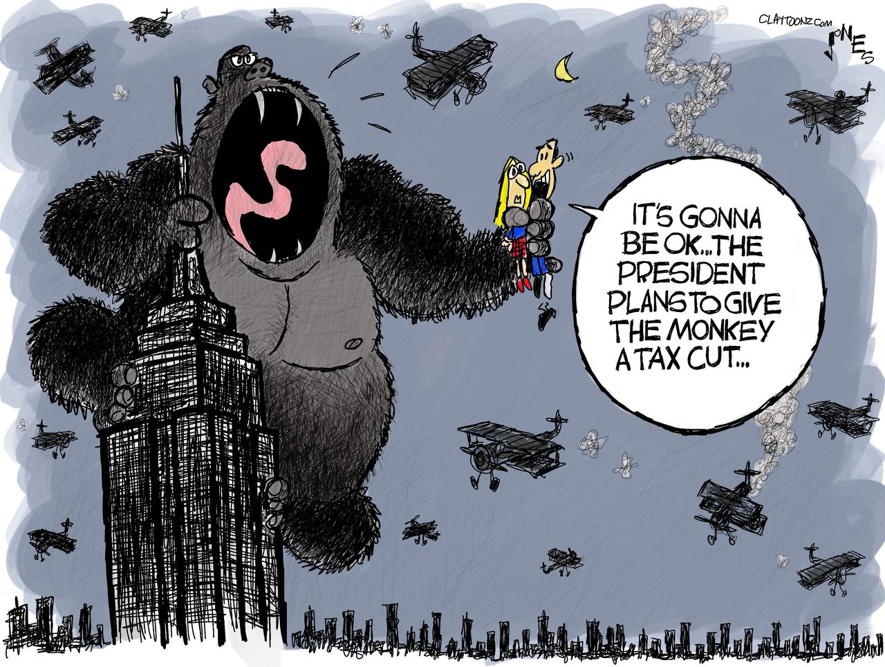 Political Cartoon U.S. Trump King Kong GOP payroll tax cuts gorilla