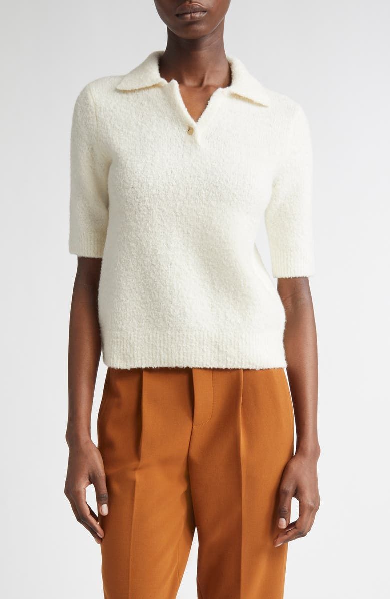 Bouclé Short Sleeve Polo Sweater