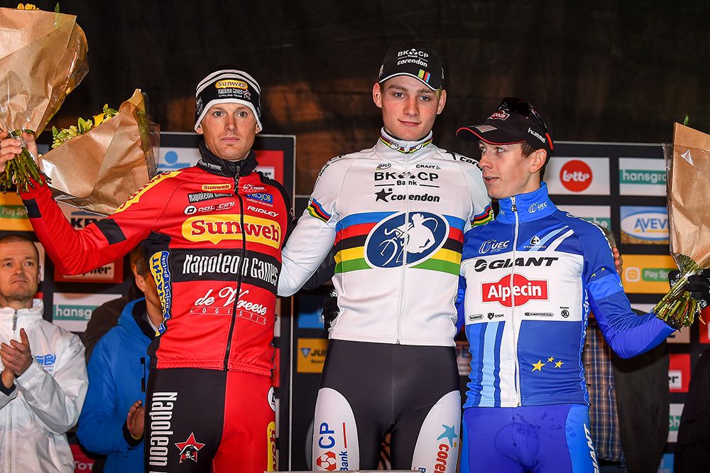 Kevin Pauwels (Sunweb-Napoleon Games), Mathieu van der Poel (BKCP-Corendon) and Lars van der Haar (Team Giant-Alpecin)