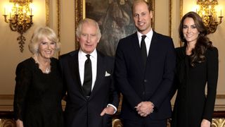 Camilla, Queen Consort, King Charles III, Prince William, Prince of Wales and Catherine, Princess of Wales pose for a photo ahead of their Majesties the King and the Queen Consort’s reception for Heads of State and Official Overseas Guests at Buckingham Palace on September 18, 2022 in London, England.