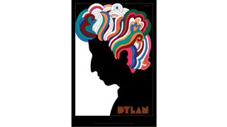 Poster depicting a silhoutte of Bob Dylan with psychedelic hair