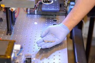 A slice of a meteorite scientists have determined came from Mars. A similar slice is being returned to Mars on NASA's Perseverance rover as part of the SHERLOC calibration target.