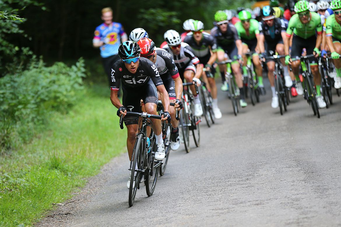 Pete Kennaugh applying pressure at the RideLondon Classic