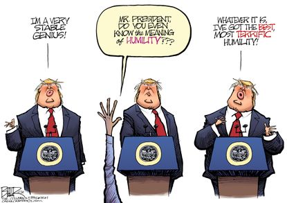 Political cartoon U.S. Trump stable genius