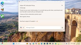 Windows Copilot app being used to draft an email reply