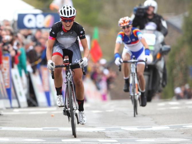 Evelyn Stevens (Specialized - lululemon) has time to enjoy her win at Fleche Wallone