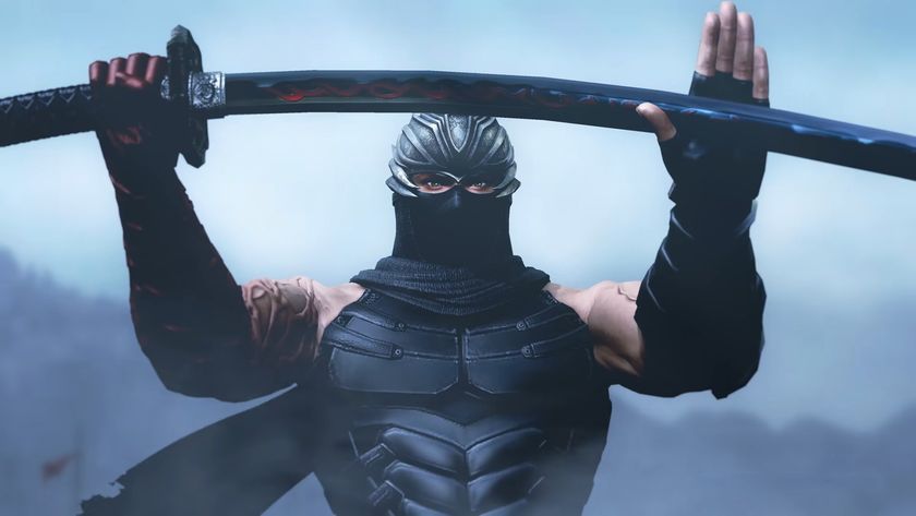 Edited screenshot of Ryu Hayabusa examining a blade in the Ninja Gaiden: Master Collection